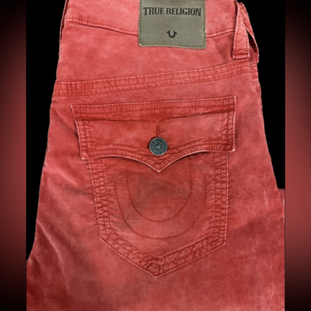 True Religion Men's Geno Relaxed Fit Red Corduroy  Jeans